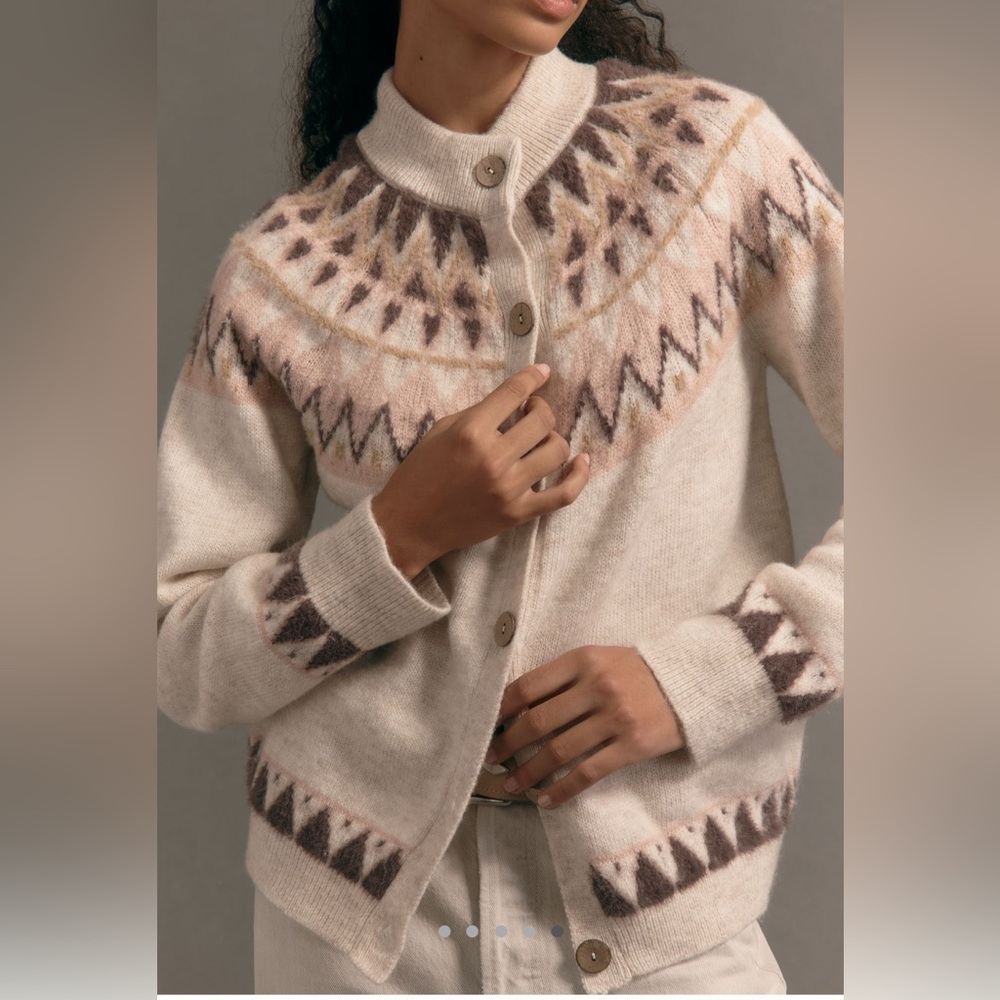 Anthropologie Pilcro Cozy Fairisle Cardigam in Pink - Picture 2 of 5